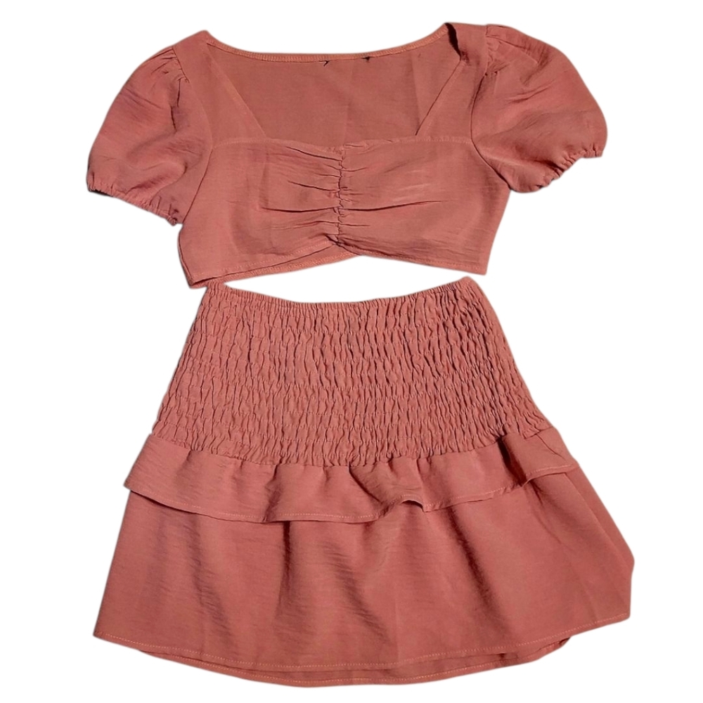 Pink Mini Skirt & Crop Top Elastic Waist Size Small